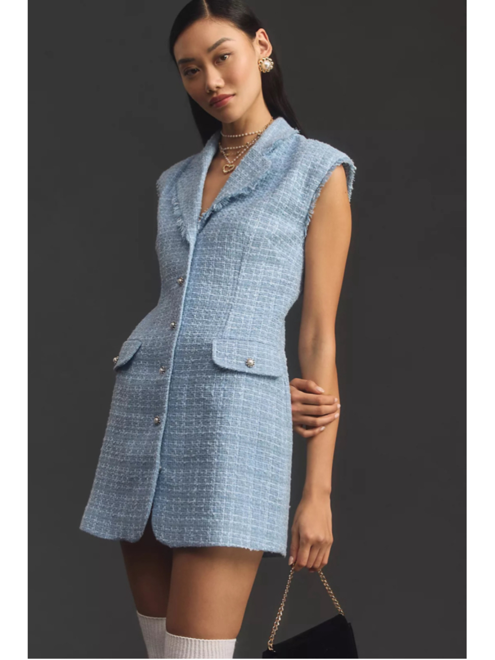 Women's Maeve Sleeveless Tweed Blazer Mini Dress Light Blue Size 6 NWT